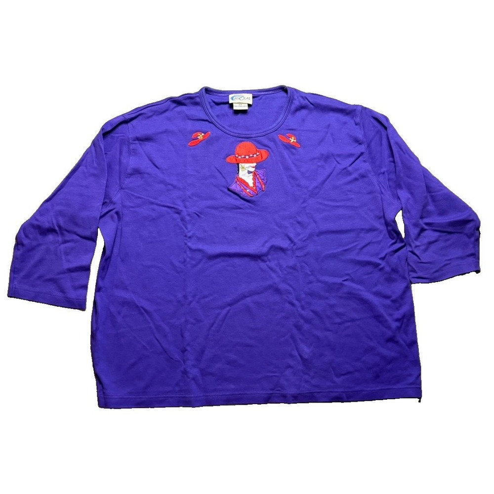 Vintage Red Hat Lady Long Sleeve Shirt 2X Purple Embroidered Made In Bermuda